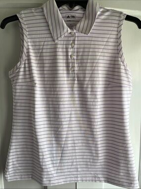 Adidas ClimaLite Sleeveless White/Purple Stripe Golf Polo Top M